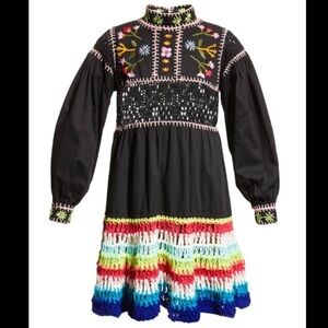 Celia B crochet SCARLETT long sleeve embroidered mini DRESS XS black new